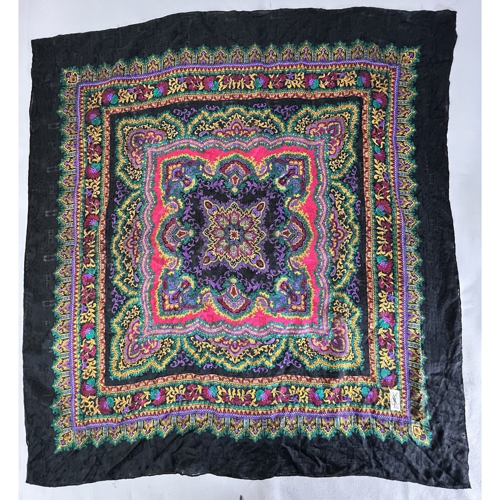 Vintage Yves Saint Laurent Vintage Scarf Colorful 42x40 Y2K - Picture 3 of 7